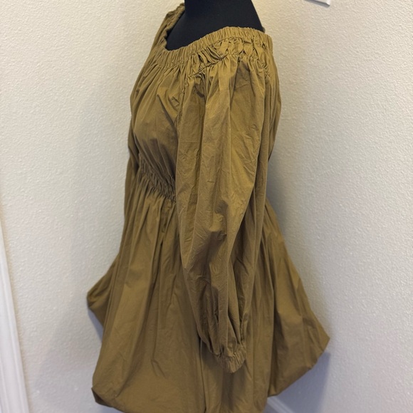 Ulla Johnson Martine Olive Green Fit Flare Puff Sleeve Off Shoulder 8 $325 - Picture 6 of 10